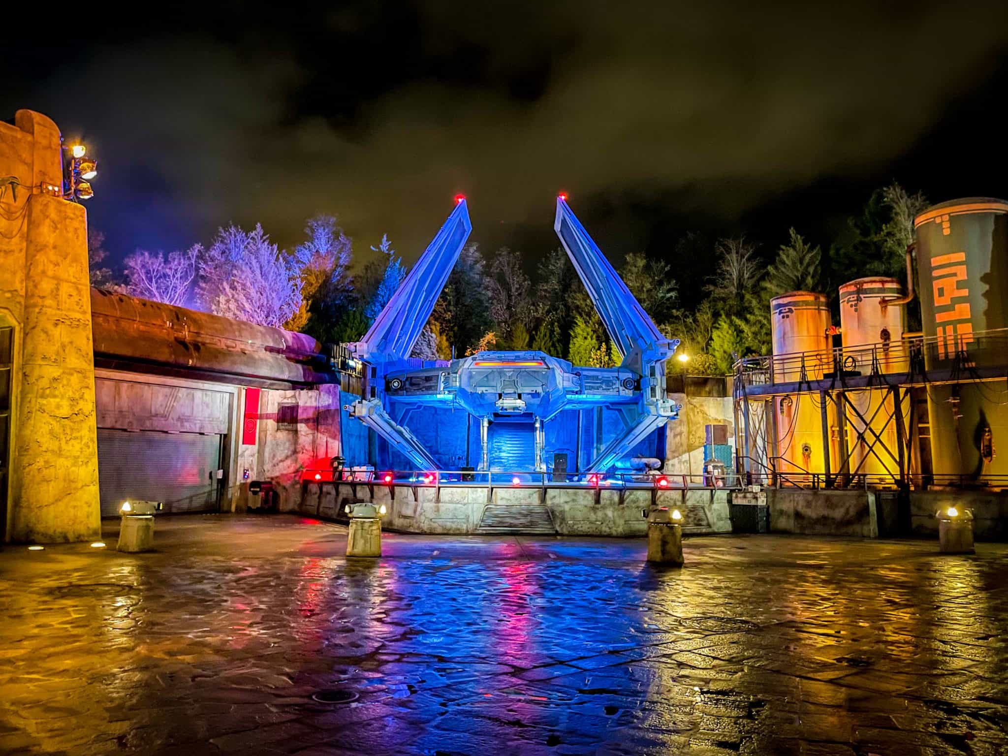Galaxy's Edge First Order Shuttle at night