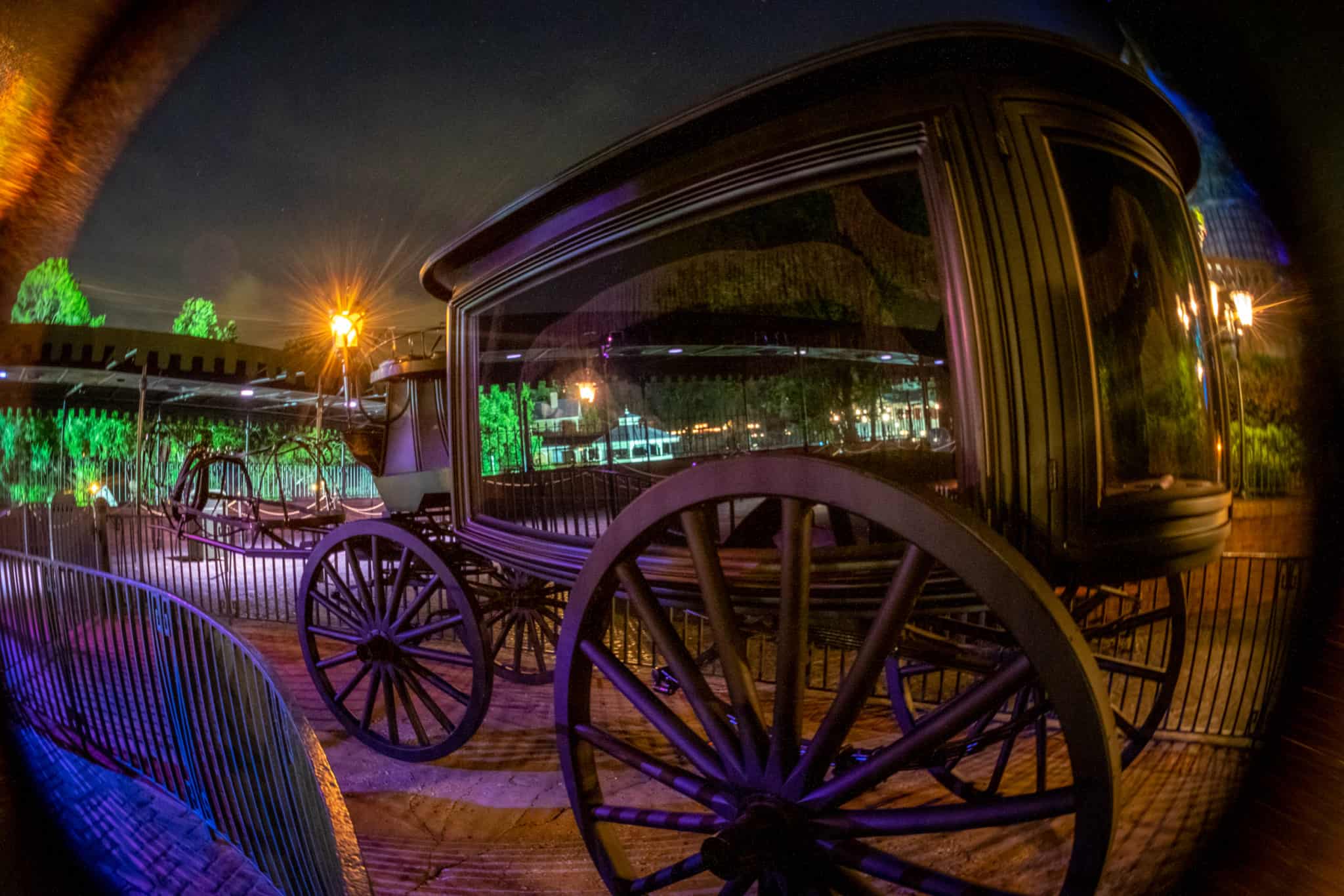 Theme park lit up at night