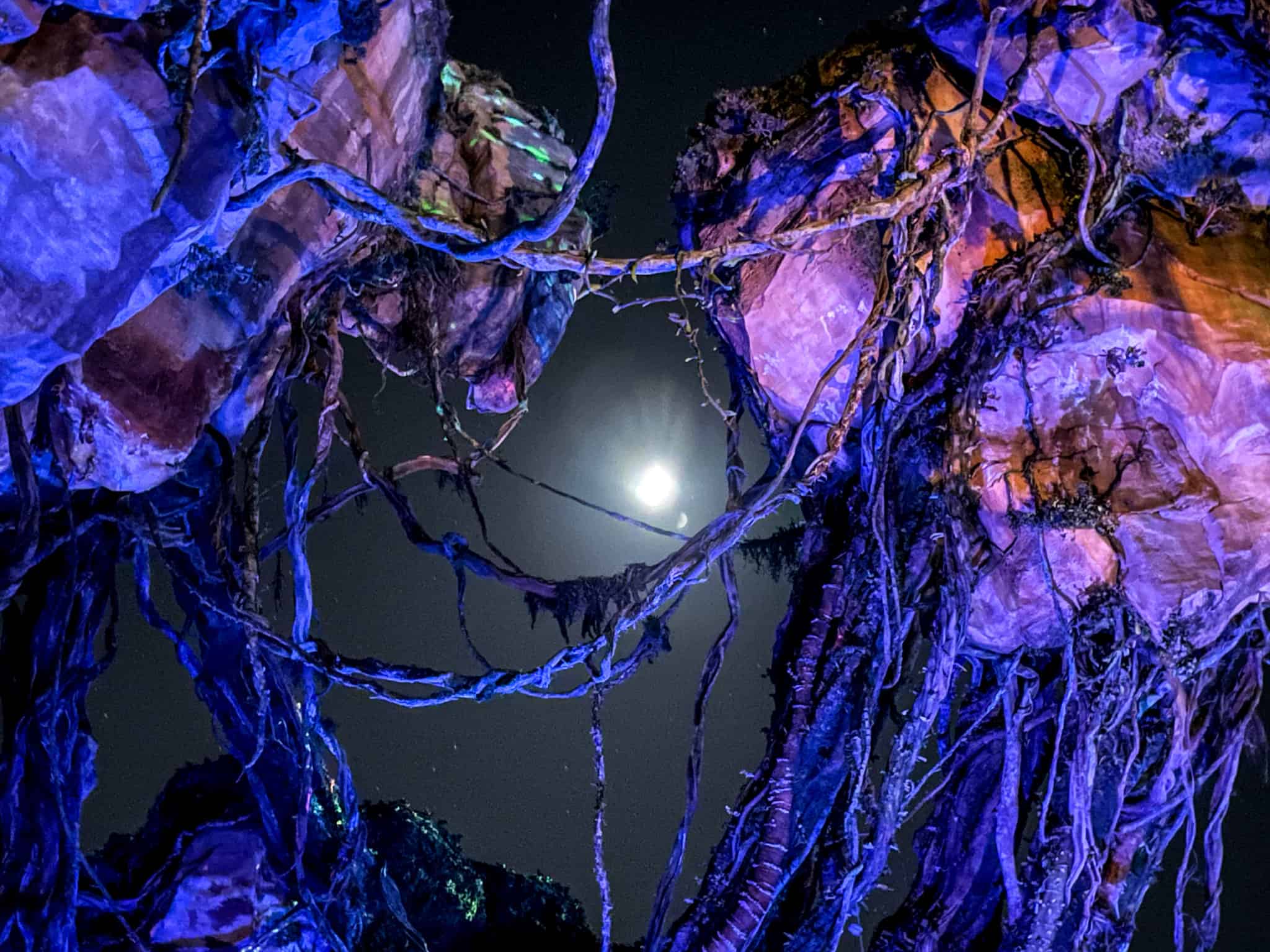 Pandora floating mountains under a full moon at night