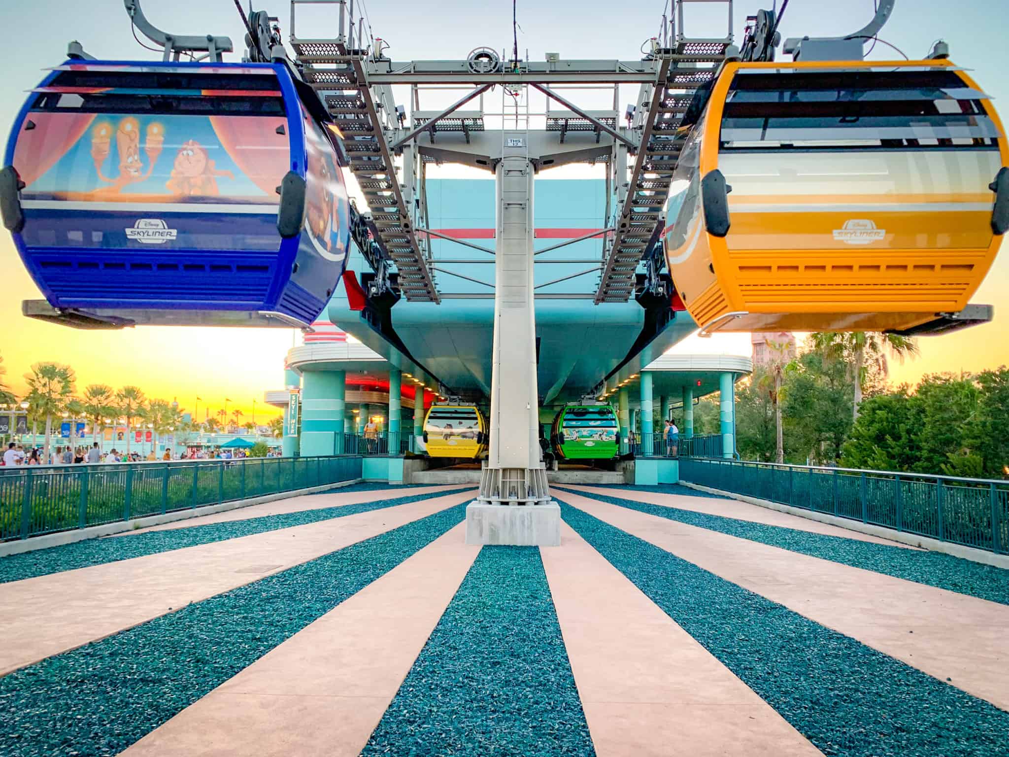 Hollywood Studios Skyliner gondola station with the park entrance visible