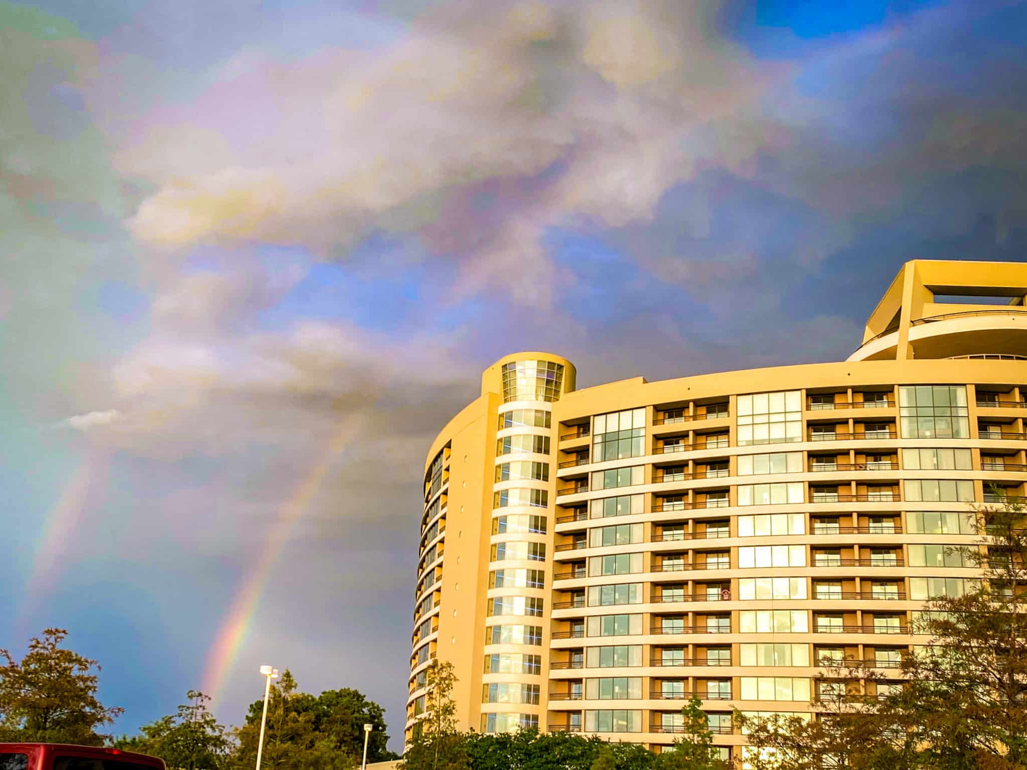 Bay Lake Tower under a double rainbow