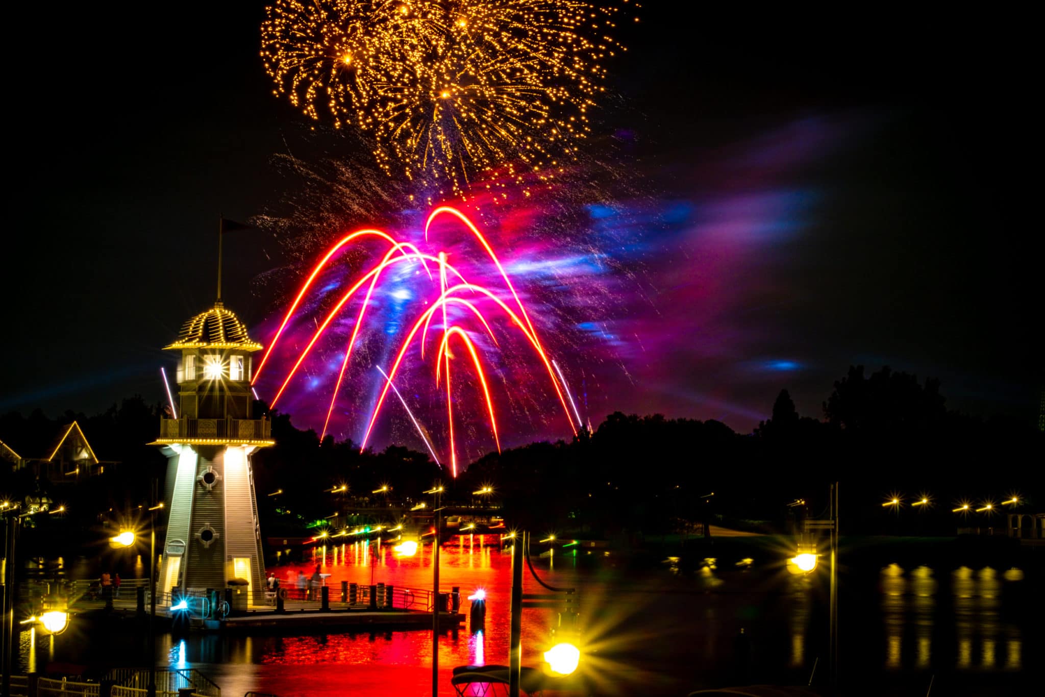 Fireworks over the Crescent Lake resort area